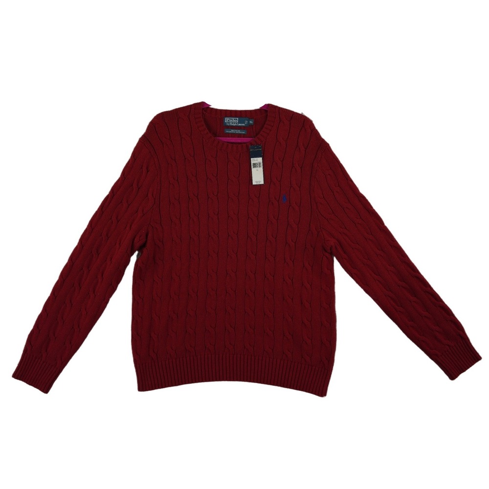 NEW Polo Ralph Lauren Cable Knit Sweater Men's Size XL Burgundy Red 100% Cotton